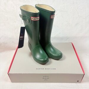 Hunter Kids Size 1M 2F Original Tall Boots Bright Peacock Green Rubber